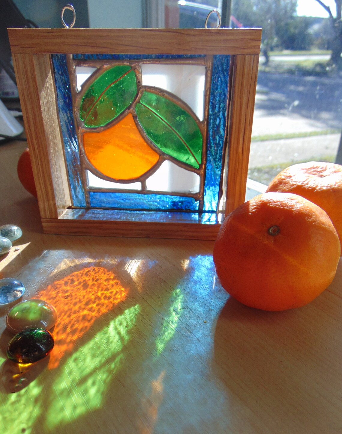 Stained Glass Orange with leaves square stained glass Etsy