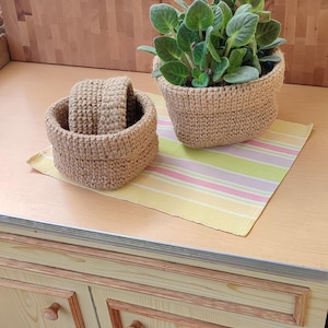 Handmade Jute Basket Set: Crocheted Natural Home Storage