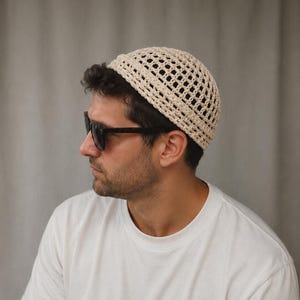 Boho virkad mössa, sommarmössa i bomullsmesh, fiskarmössa i dockerstil, strandhatt, unisexhatt
