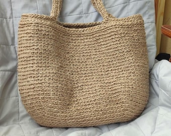 Crochet jute beach bag, handmade eco friendly tote