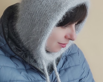 Angora Knit Stylish Hood Hand Knitted Hood Fluffy Mohair  display picture 1