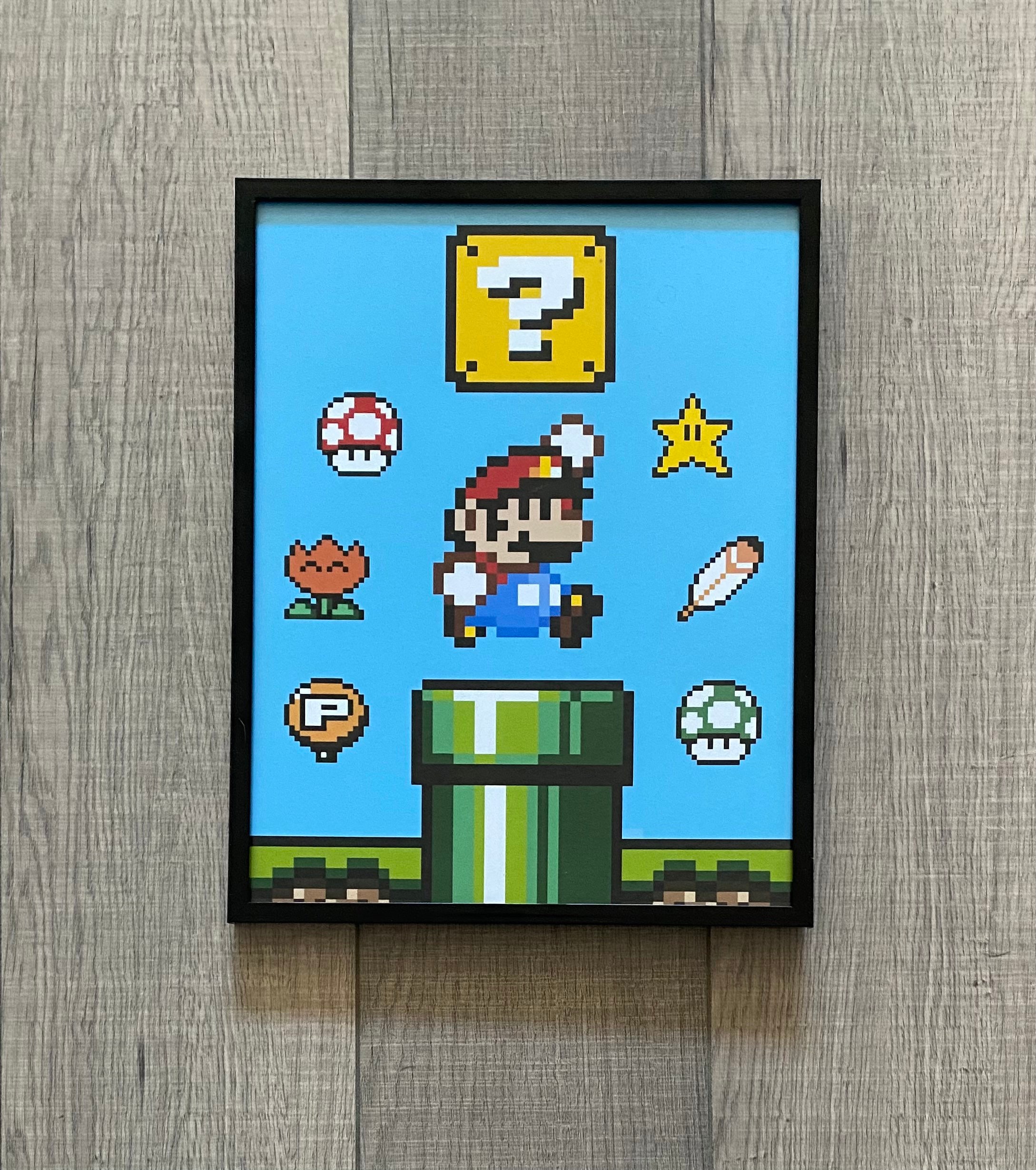 Details about   Super Mario Power Ups Poster Framed Cork Pin Board With Pins 
