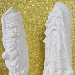 Ceramic bisque ready to paint set of 2 stick Santa  figurines.