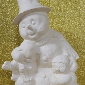 Ceramic bisque ready to paint snowman and children. Bisque snowman