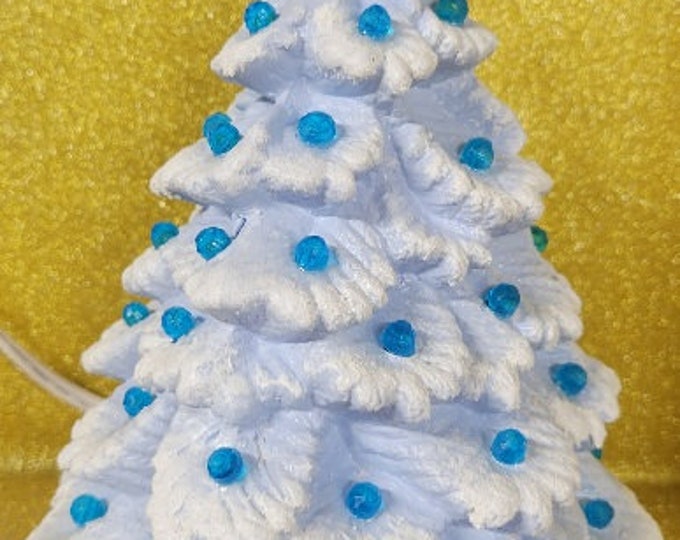 Ceramic Christmas Tree. Light up Christmas Tree. Blue Christmas Tree