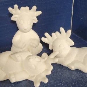 Ceramic bisque set of three sleepy reindeer. Ready to paint ceramic bisque. Tired Christmas reindeer. Holiday bisque.