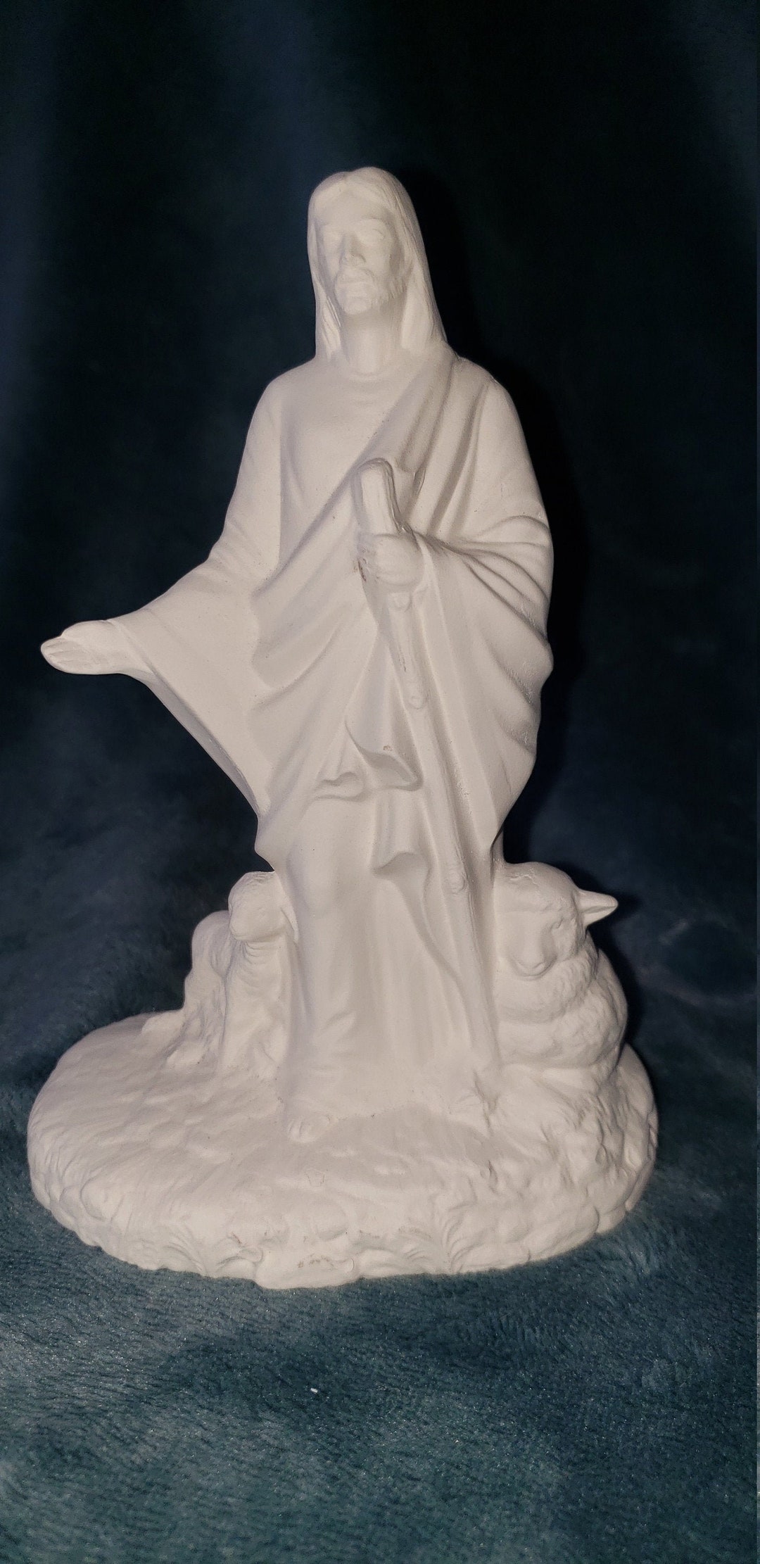 Ceramic Bisque Jesus Figurine With Lambs Ready to Paint Religious