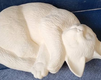 Ceramic bisque ready for you to paint curled up napping cat. Sleeping kitty. Cat lover's gift. Easy painting project to complete!