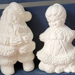 Rare Smaller Size of Iconic Atlantic Winking Santa and Mrs. Claus. Set of 2 Ceramic Bisque Ready to Paint.