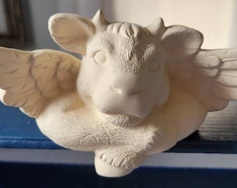 Ceramic bisque ready to paint bisque angel cow. Ceramic cow shelf sitter. Cow lover gift. Ready to ship ceramics. Cow ceramics. Highland cow