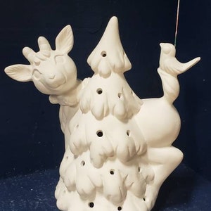 Ceramic Bisque Reindeer & Christmas Tree Ready to Paint - Ceramic Tree - Ceramic Christmas Tree - Bisque Tree - Holiday - Christmas