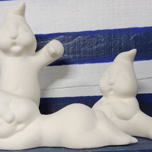 Ceramic bisque ready to paint  set of 3 sleepy ghosts. Bisque ghosts