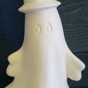 Halloween Ceramic bisque ghost wearing a top Hat. Larger 6.5" tall. Ready to paint yourself. Ghost ceramic bisque