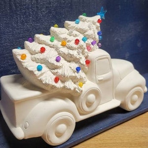Ceramic Bisque Truck with Tree Ready to Paint - Clay Magic Truck - Bisque Truck - Truck with Tree - Christmas Truck - Pickup - Red Truck