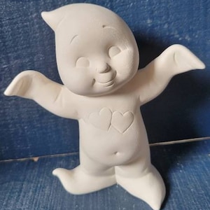 Halloween ceramic bisque ghost ready to paint. Hearts on belly and arms out for a hug. Ceramic bisque ghost.