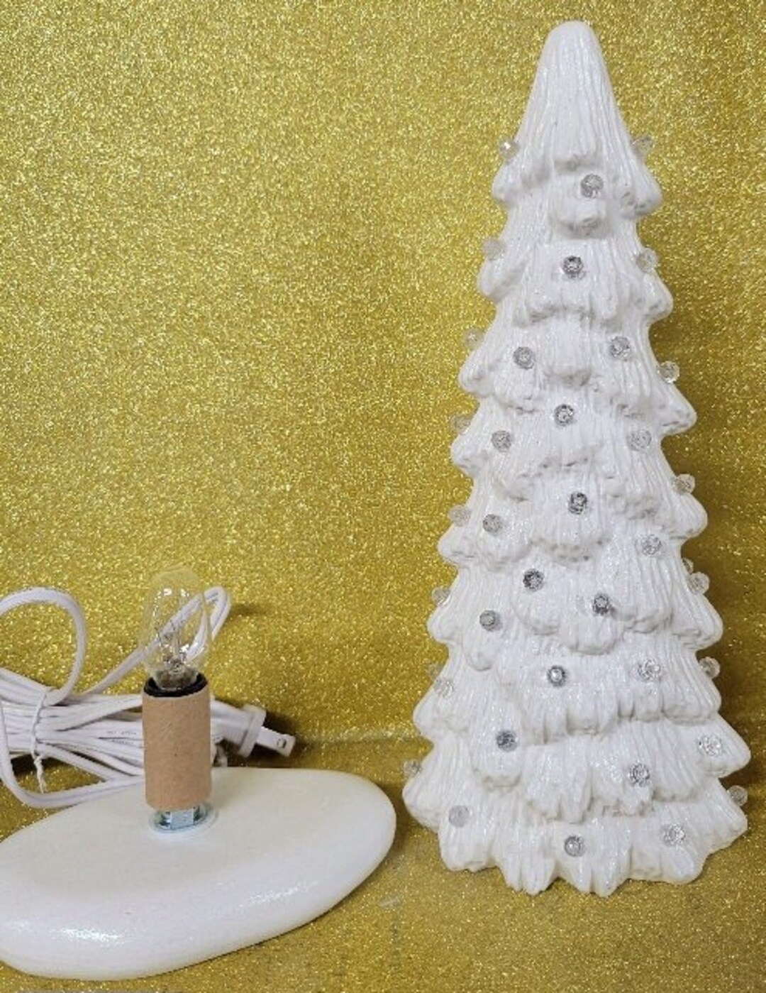 White Ceramic Tree Hand Painted. Light up White Christmas Etsy