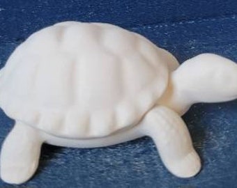 Ceramic bisque ready to paint small turtle with removable shell. Unpainted turtle container. Hide a key turtle.