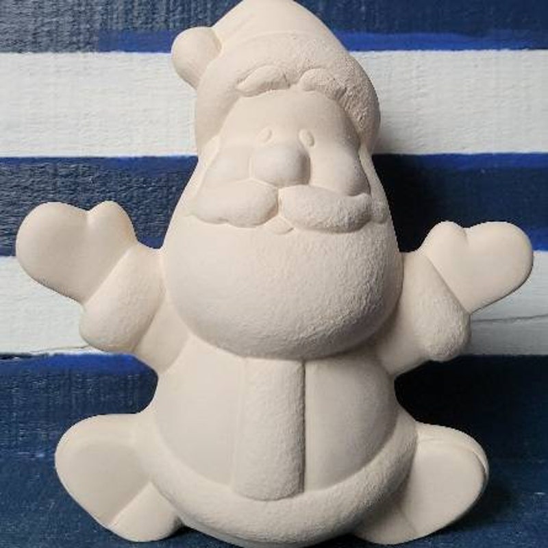Biscuit Céramique à Peindre - Grand Père Noël Avec Fille Et Sac De Jouets - Fait Main