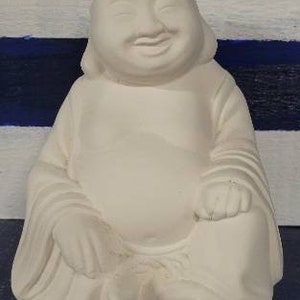 Unpainted happy Buddha ceramic bisque figurine. Ready to paint ceramics. Paint your own ceramic bisque. Small garden Buddha.