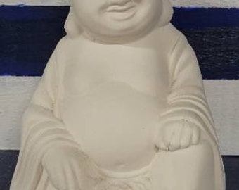 Unpainted happy Buddha ceramic bisque figurine. Ready to paint ceramics. Paint your own ceramic bisque. Small garden Buddha.