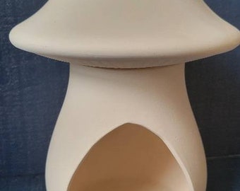 Handmade Ceramic bisque ready for you to paint. 2 piece mushroom perfect for frog or lizard abode, mini terrarium, patio light.
