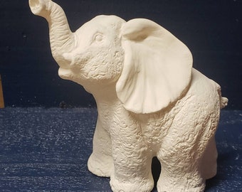 Ceramic Bisque Elephant Ring Holder Ceramic Elephant, Ready for you to paint - Trunk up for good luck!