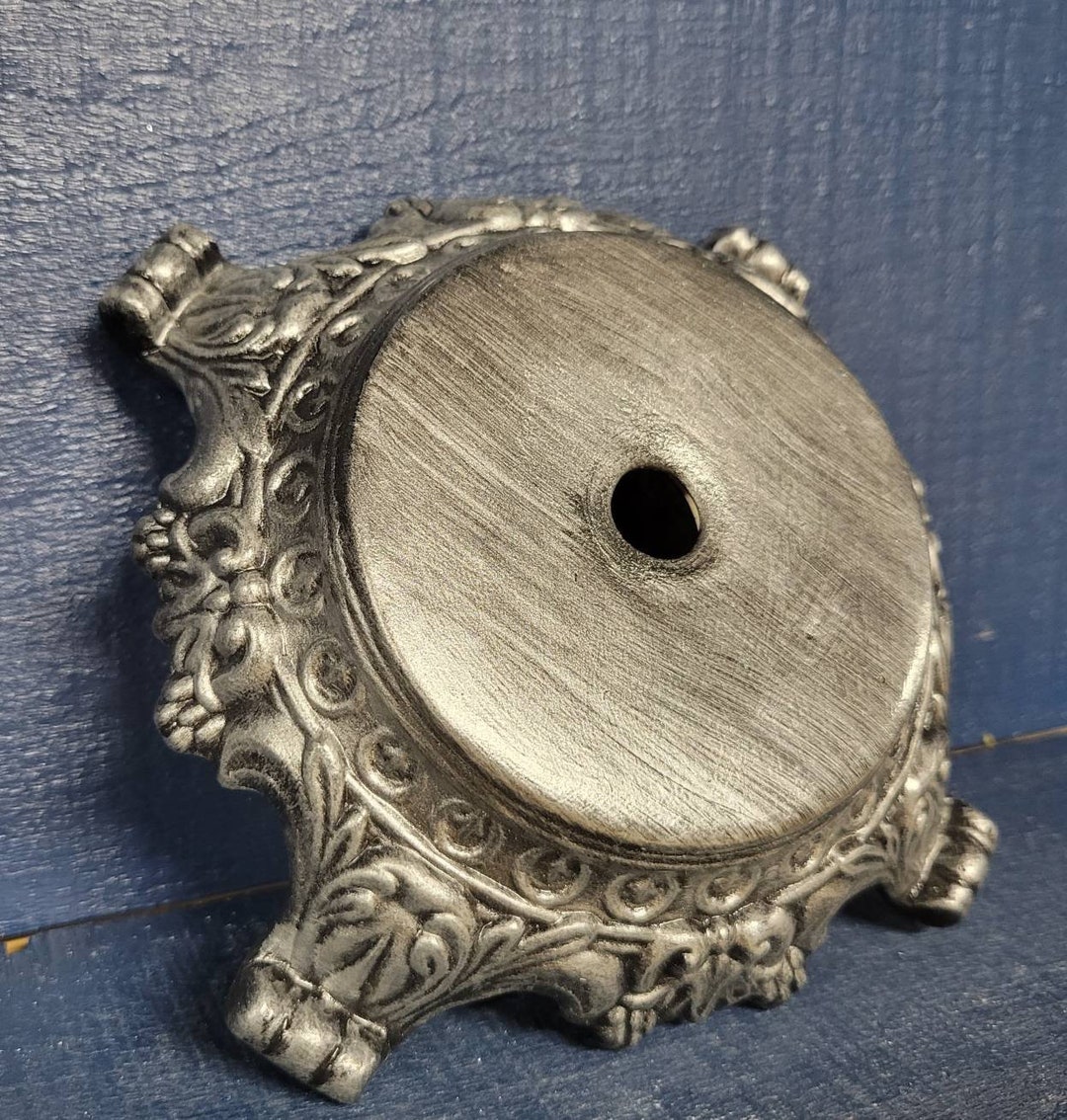 Universal Ornate Ceramic Tree Base Metallic Pewter and Black Acrylic