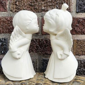 Ceramic kissing angels. Unpainted bisque angels ready to ship. Christmas angels for you to paint.