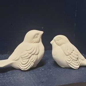 Ceramic Bisque ornate puffy bird set Ready to Paint -  Bisque Birds - cute  Ceramic Bird- poured from vintage molds.