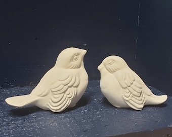Ceramic Bisque ornate puffy bird set Ready to Paint -  Bisque Birds - cute  Ceramic Bird- poured from vintage molds.