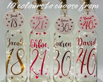 Personalised 18th Birthday gift girl, Birthday Gift for her, Personalised Light up bottle,13th,16th,18th,21st,30th,40th, 50th,60th,70th,80th