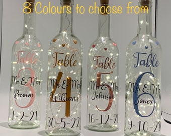 Wedding table numbers,personalised,table decoration,light up bottle,party,centrepiece,free standing,number,Mr & Mrs,Wedding Day,Couple Gifts