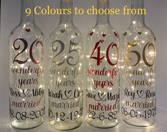 Personalised,Anniversary,Light Up Bottle,7th Copper,25th Silver,40th Ruby,50th Golden,1st,55th,10th,15th,20th,Gifts for husband,Wife,Parents