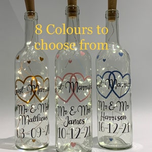 Wedding present,personalised Gift,table decoration,light up bottle,Top Table,Just Married,Mr & Mrs,Wedding Day,Couple Gifts,Newly married