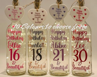 Beautiful Personalised Light up Bottle, For Her Girls,18th Birthday Gift For Her, 13th 16th 21st 30th 40th Birthday Gifts, Special Age Gift