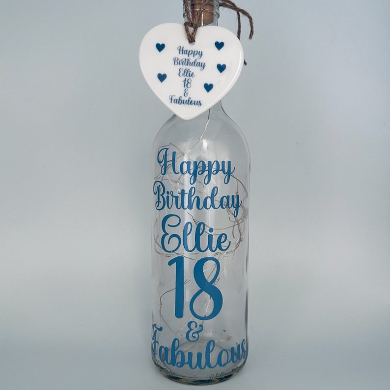 Personalised Light up Bottle,Gifts for her,Milestone Birthday,16th,18th birthday gift girl,21st keepsake,30th,40th birthday gifts for women Slate Blue