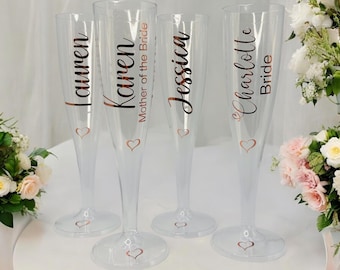 Personalised Prosecco Plastic Glass, Clear Champagne Flute, Bride, Bridesmaid, Hen Do Gift, Party Decor, Wedding Favours, Baby Shower, Prom