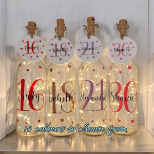 Personalised, Girls, Boys, 18th Birthday gift girl, Light up Bottle, 18th Birthday, 21st Birthday Gift, 30th Birthday, Gifts for her, 40th