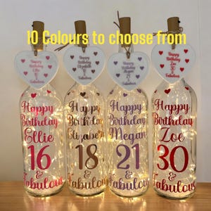 Personalised Light up Bottle,Gifts for her,Milestone Birthday,16th,18th birthday gift girl,21st keepsake,30th,40th birthday gifts for women