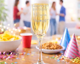 Personalised 18th Birthday gift girl, Prosecco Glass, 21st Gift, 30th Birthday, Gifts for her, 40th Champagne Flute, Any Age