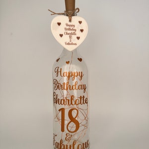 Personalised Light up Bottle,Gifts for her,Milestone Birthday,16th,18th birthday gift girl,21st keepsake,30th,40th birthday gifts for women Copper Gold