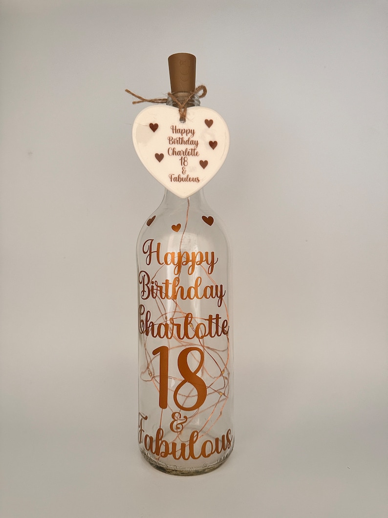 Personalised Light up Bottle,Gifts for her,Milestone Birthday,16th,18th birthday gift girl,21st keepsake,30th,40th birthday gifts for women Copper Gold