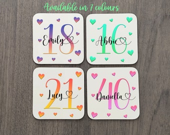 Personalised Coaster ,Gifts for her,Milestone Birthday, 16th, 18th birthday gift girl, 21st keepsake, 30th, 40th birthday gifts for women