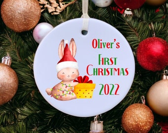 Personalised First Christmas Decoration, Christmas Bauble, Baby's First Christmas, Christmas Decoration, Ceramic Ornament New Baby Gift