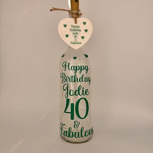 Personalised Light up Bottle,Gifts for her,Milestone Birthday,16th,18th birthday gift girl,21st keepsake,30th,40th birthday gifts for women Green