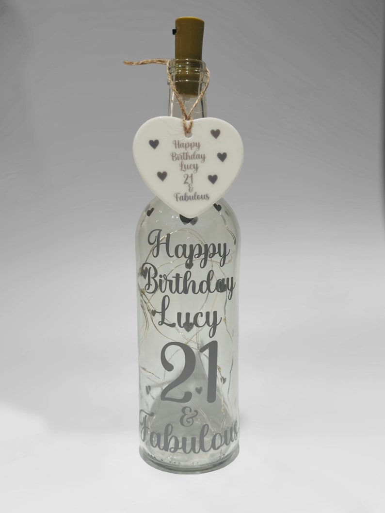 Personalised Light up Bottle,Gifts for her,Milestone Birthday,16th,18th birthday gift girl,21st keepsake,30th,40th birthday gifts for women Grey