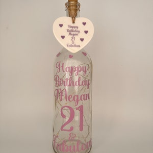 Personalised Light up Bottle,Gifts for her,Milestone Birthday,16th,18th birthday gift girl,21st keepsake,30th,40th birthday gifts for women Lilac