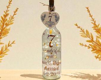 Personalised 7th Copper Anniversary Gift, Light up Bottle, Family Keepsake