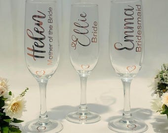 Personalised Prosecco Glass, Clear Champagne Flute, Bride, Bridesmaid, Hen Do Gift, Party Decor, Wedding Favours, Baby Shower, Prom