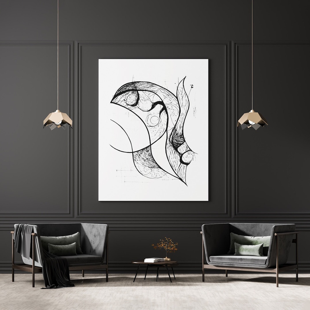 Unique Black and White Abstract Line Art Modern Wall Art Decor Etsy